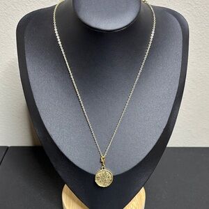 Elegant Gold Tone Tree of Life Coin Charm Pendant Necklace Dainty